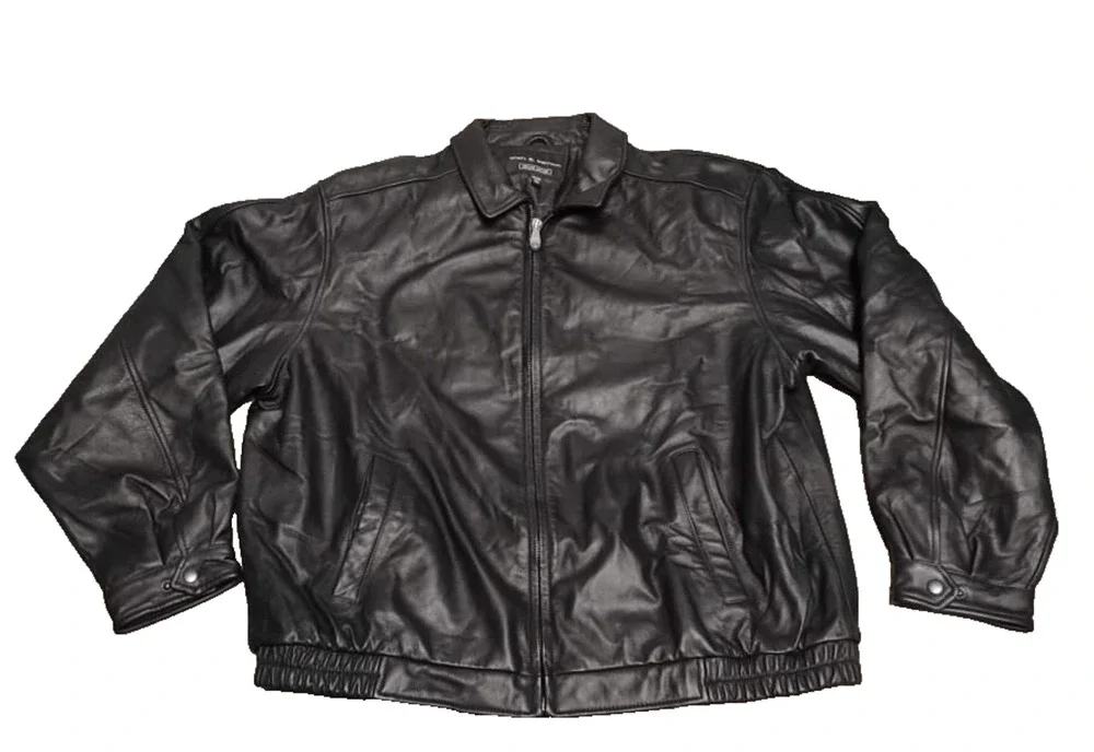 Croft & Barrow Bomber Jacket Black Leather Collared Zip Pockets Quilt Lined XLT